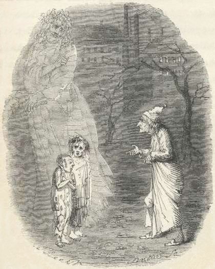 Look out, Scooge! They might be witches! (from Dicken's A Christmas Carol, 1843, via wikisource)