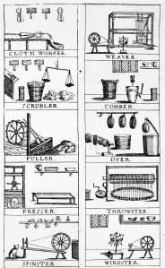 Various cloth and wool trades, including fuller and comber, from 'England's Great Joy and Gratitude' (c.1700).