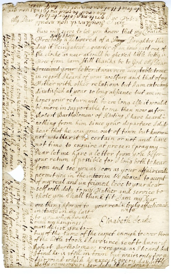 AM Letter from Elizabeth to Samuel Feb 1686 FRE